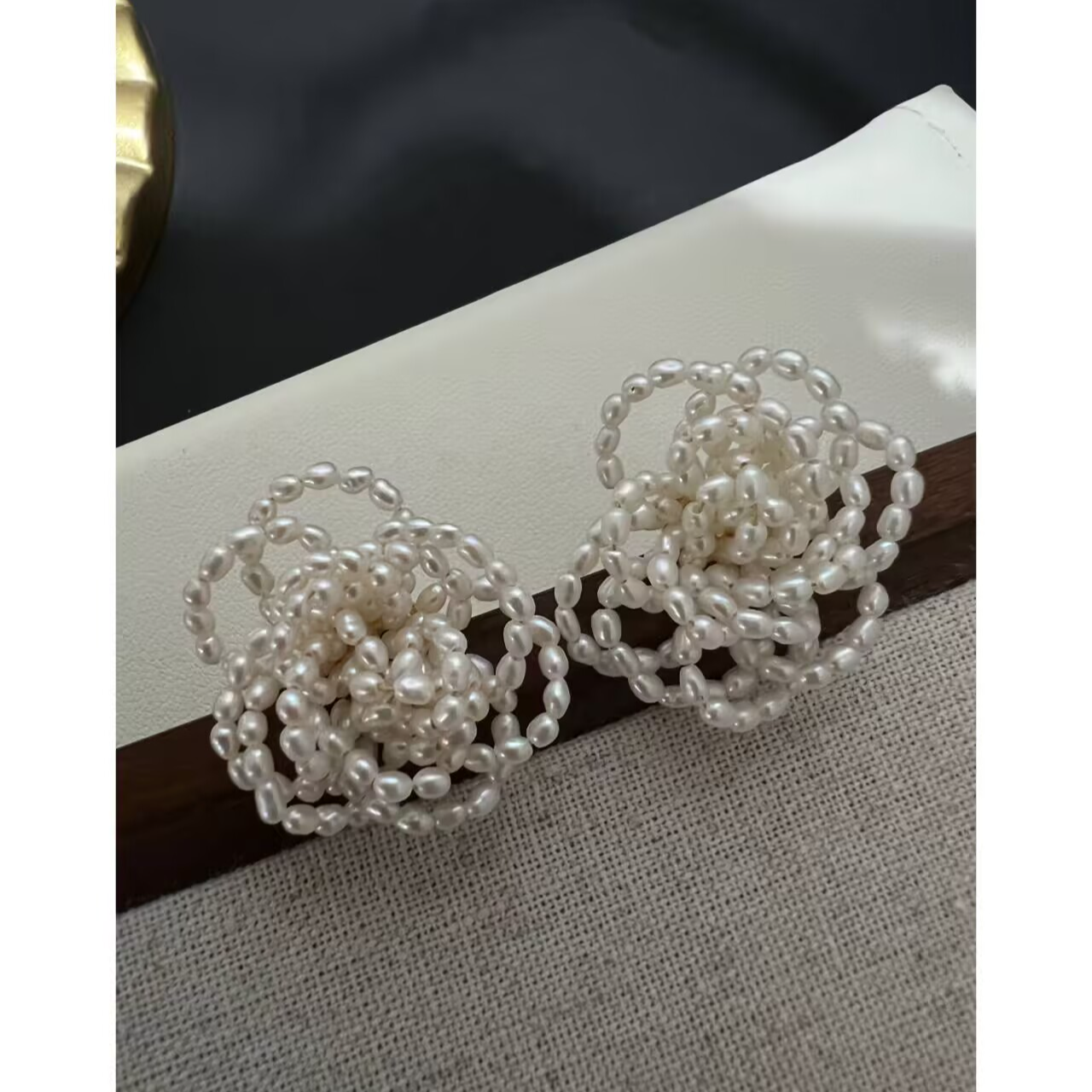 JUNMU山茶花珍珠耳环手工复古法式珍珠耳钉高级感设计感耳饰