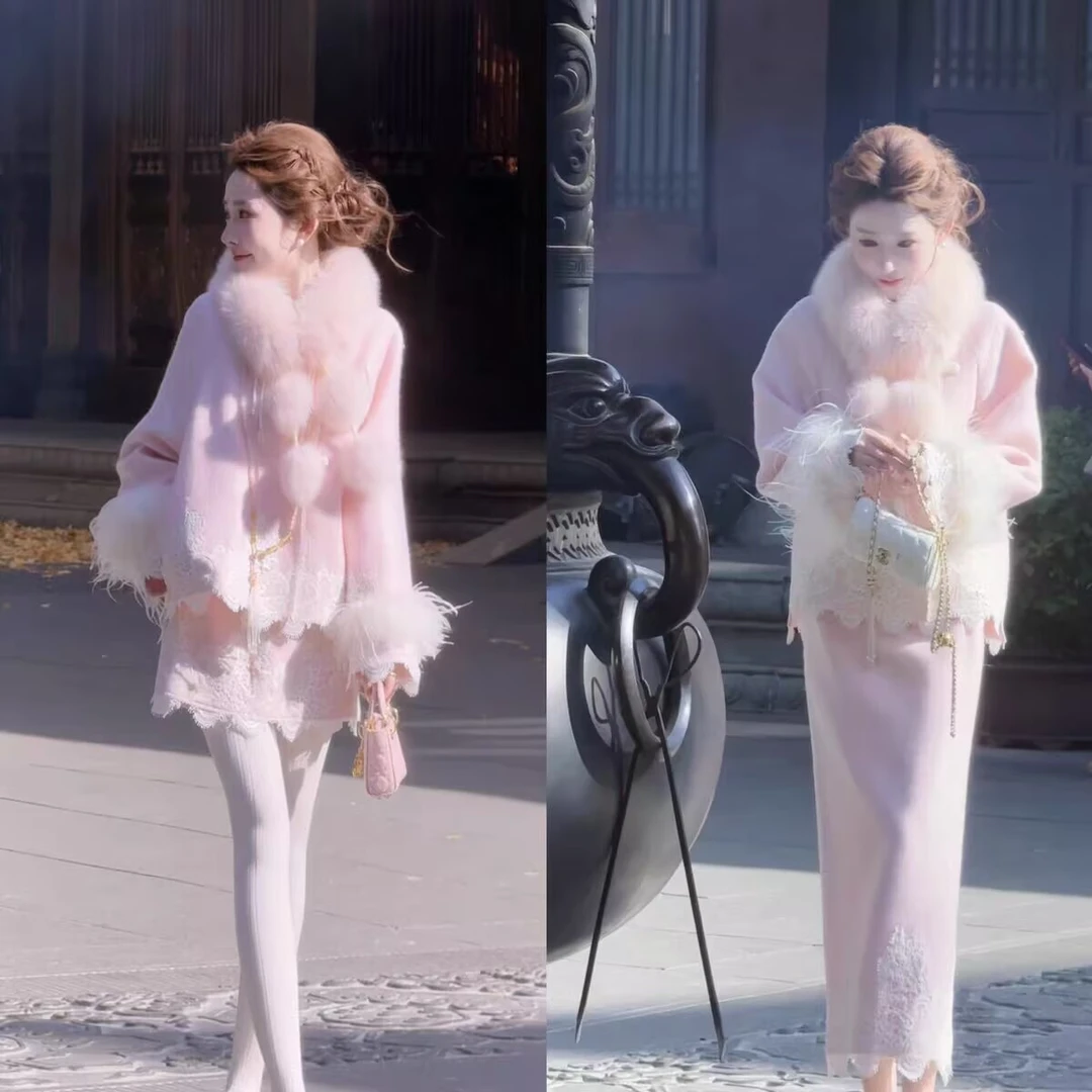 【现货运费险】倾尽天下•冬天一抹桃花 新中式加厚长短套装