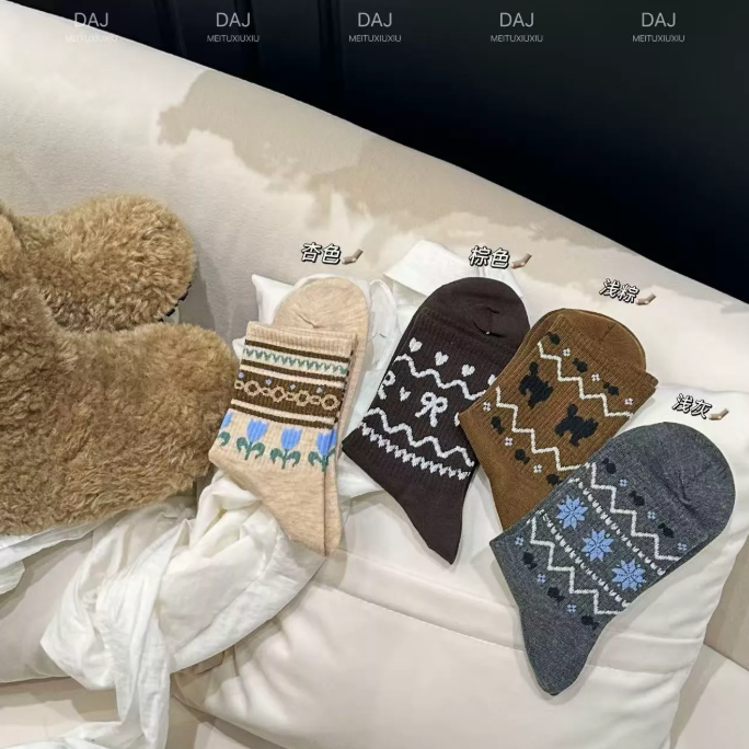 袜子女民族风费尔岛秋冬中长筒复古潮流百搭长袜中筒袜SW-B965