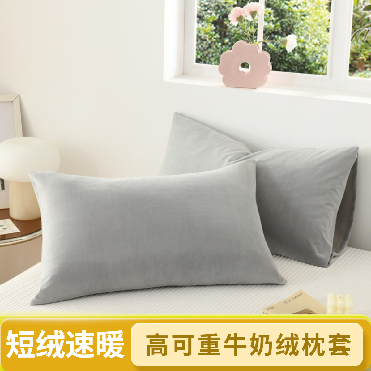 冬季加厚牛奶绒枕套一对装家用纯色双面枕芯套学生宿舍加绒枕头套