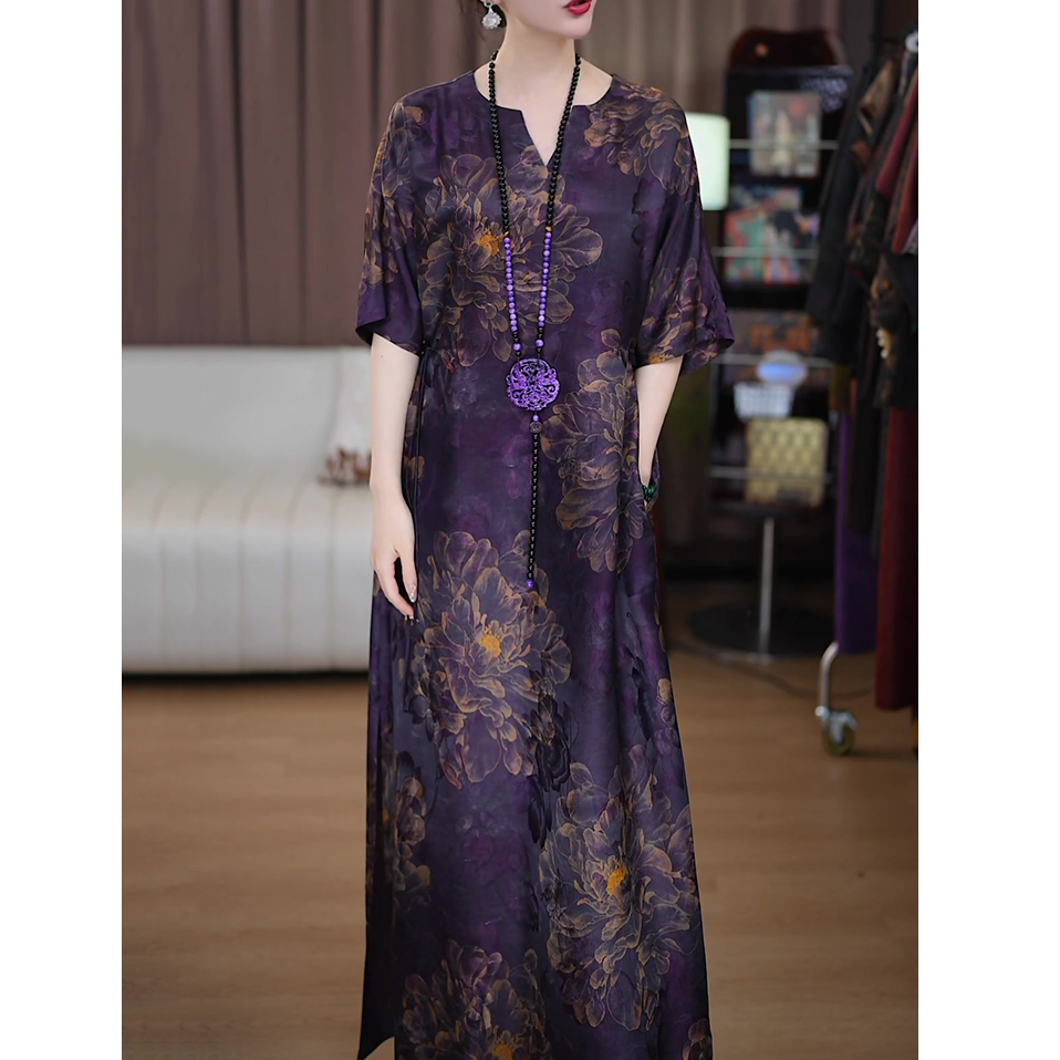 高端气质时尚连衣裙2025夏装新款中年妈妈装宽松减龄显瘦高贵长裙