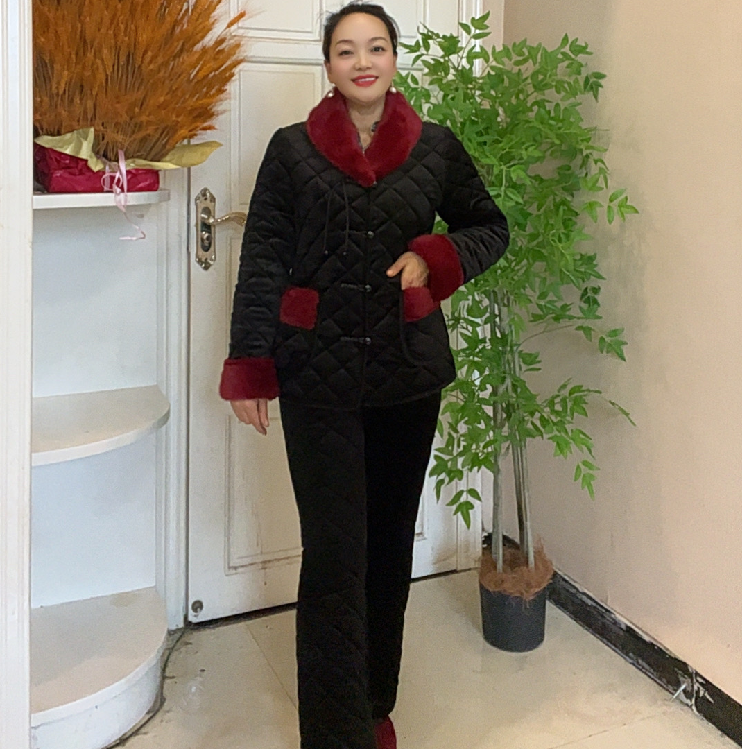 妈妈装棉衣棉袄套装加绒加厚家居服修身洋气保暖时尚冬季新款减龄