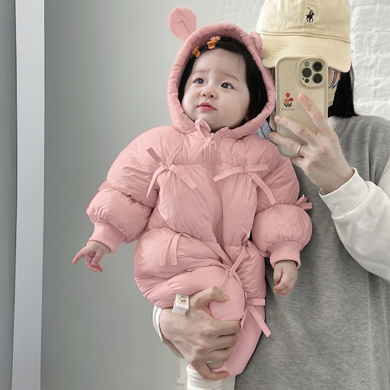 新生婴幼儿秋冬季羽绒棉服一岁宝宝冬天外出冬款加绒加厚连体衣服