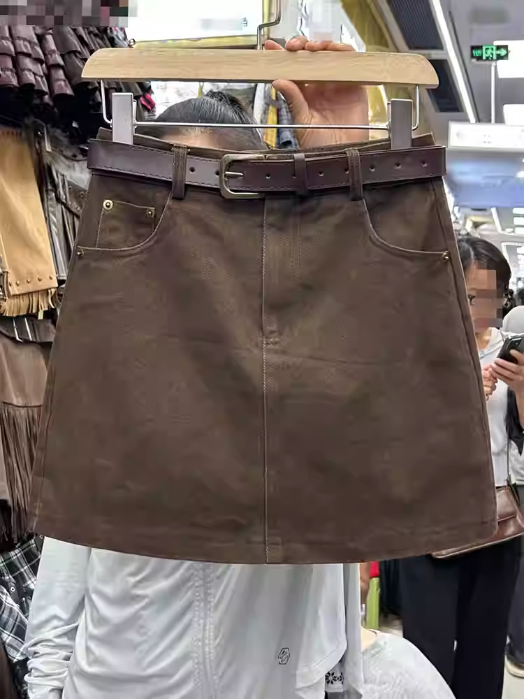 咖色小个子高腰显瘦半身裙女2025秋冬新款复古百搭A字短裙