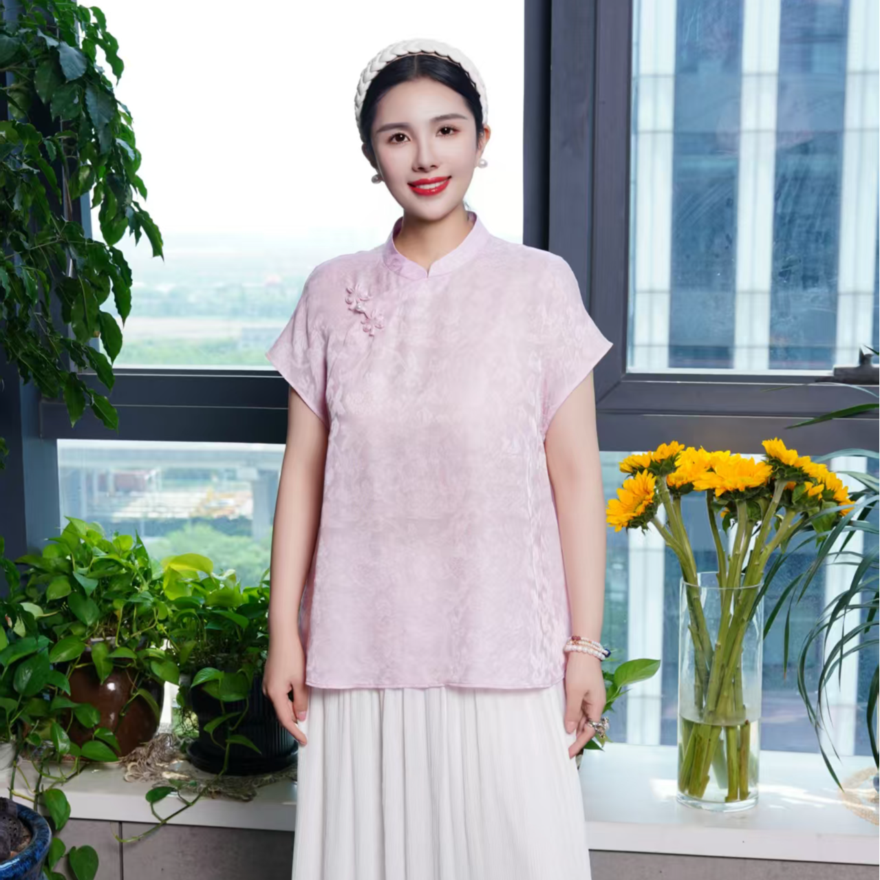 承国风非遗六经绞罗100桑蚕丝盘扣立领上衣新中式中国风AH12WT058