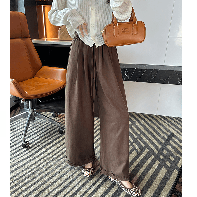 大码韩系木耳花边直筒阔腿休闲裤女秋季梨形身材宽松显瘦九分裤