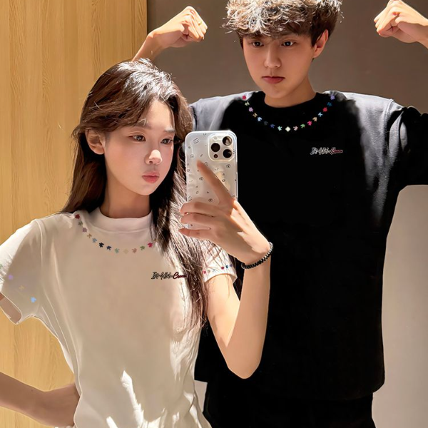 （2件装）情侣装短袖t恤男女一长一短2025夏季新款修身显瘦纯棉短袖
