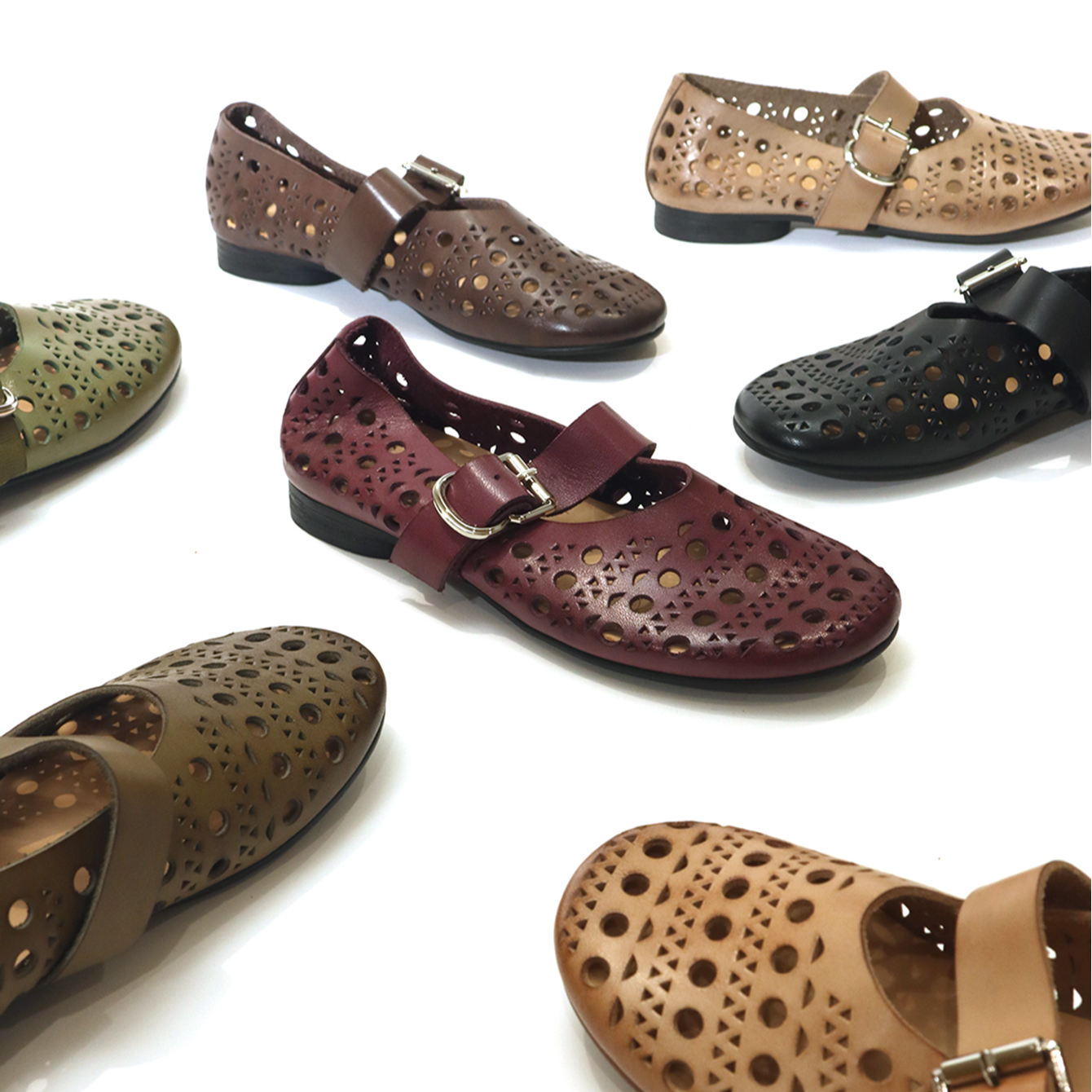 波西米亚镂空单鞋洞洞鞋奶奶鞋女牛皮平底法式玛丽珍鞋XBH6517-3