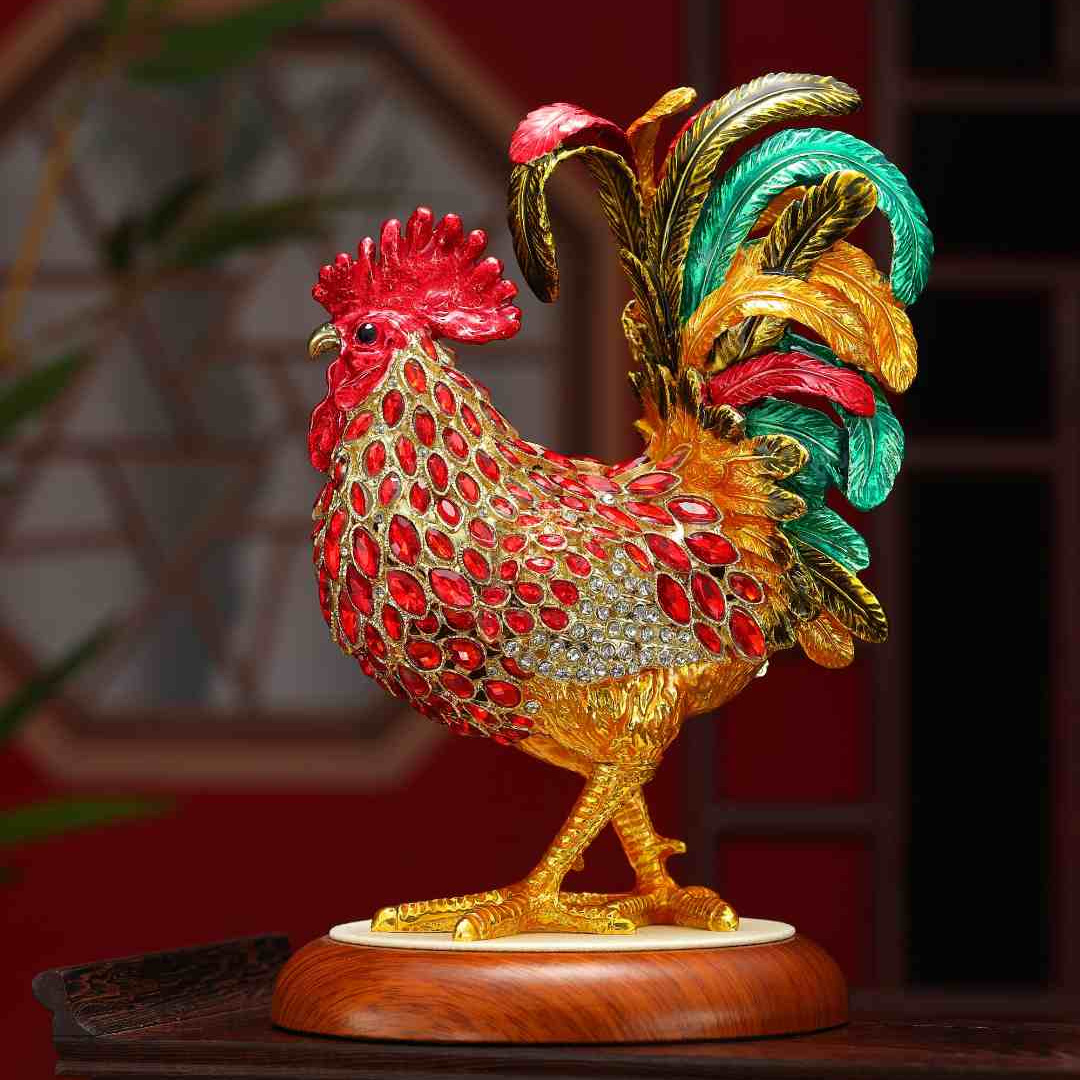 公鸡珐琅彩招财摆件新中式创意高档新家乔迁开业送礼家居公鸡摆件