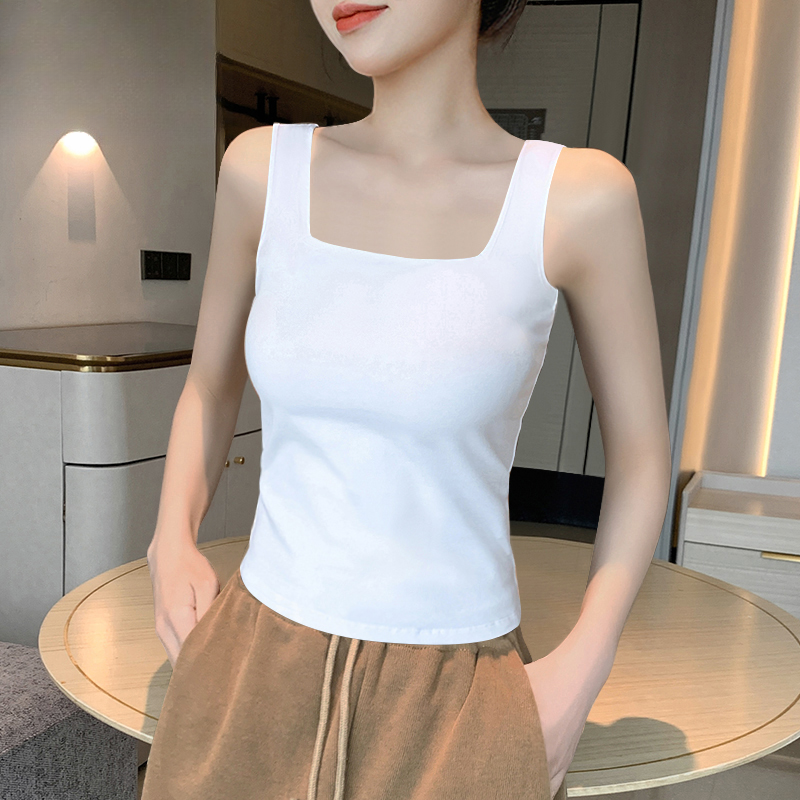 浪莎夏季新款韩版冰丝背心方领外穿短款无袖打底内搭小上女款