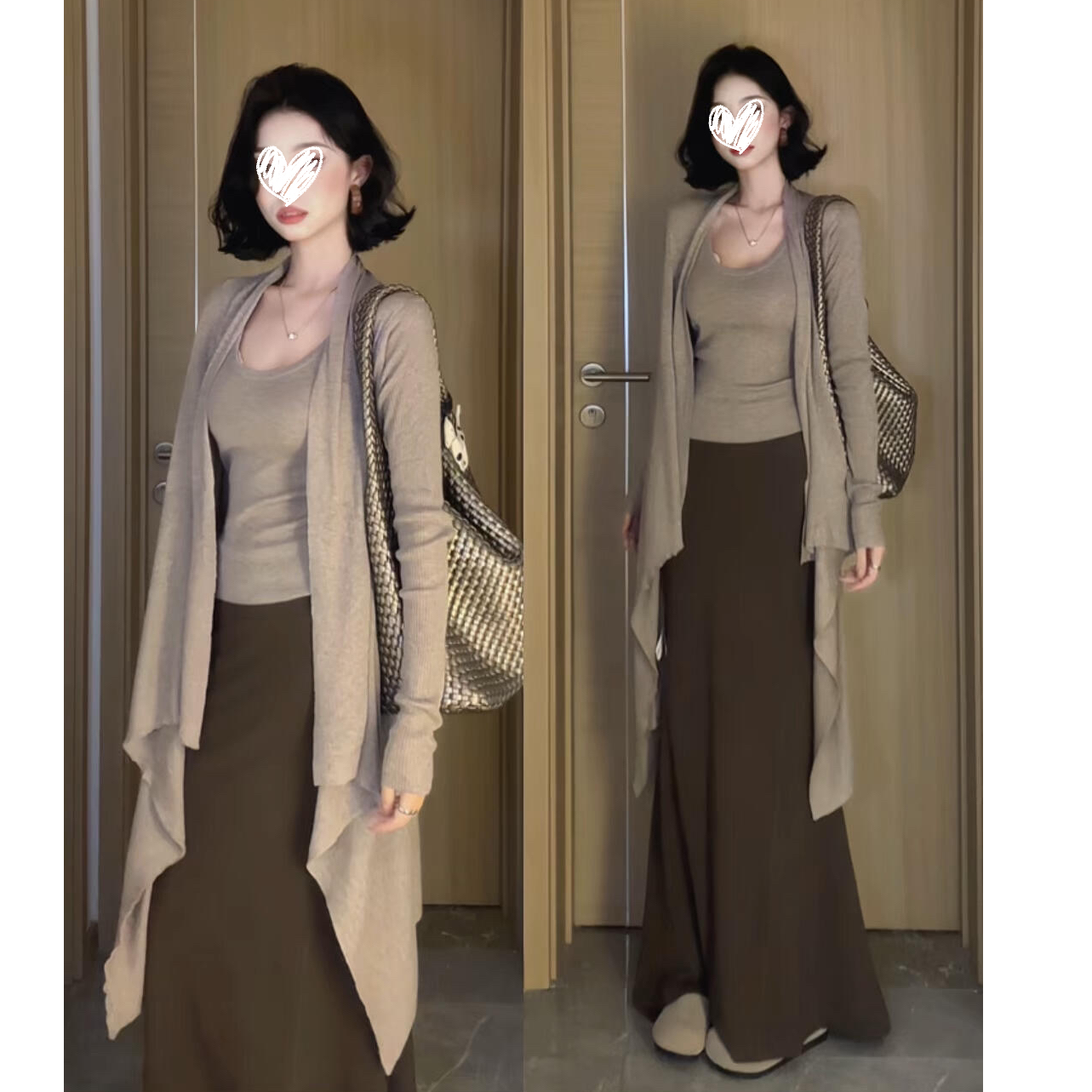 温柔慵懒气质不规则针织开衫背心半身裙套装