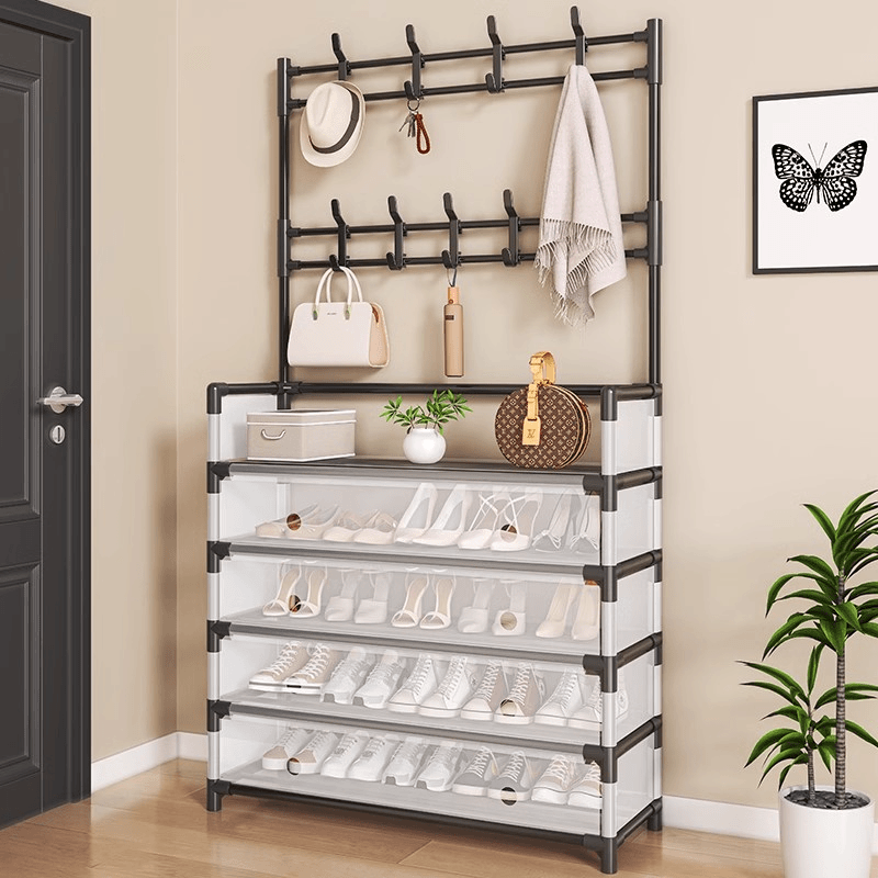 落地立式衣帽架家用简易鞋架子门厅防尘挂衣架客厅玄关包架室鞋架