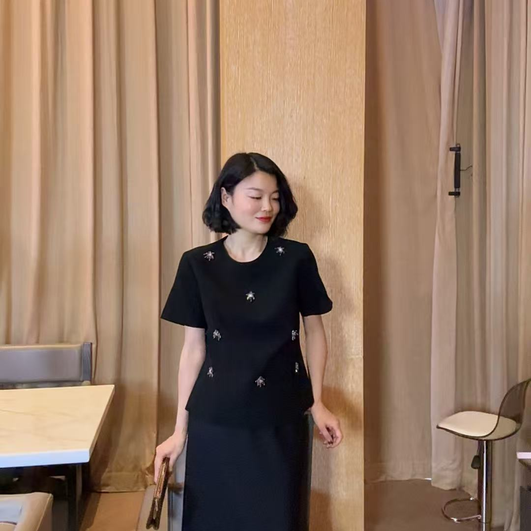 TANTAN  醋酸 气质时尚印花圆领T恤 XD 2256