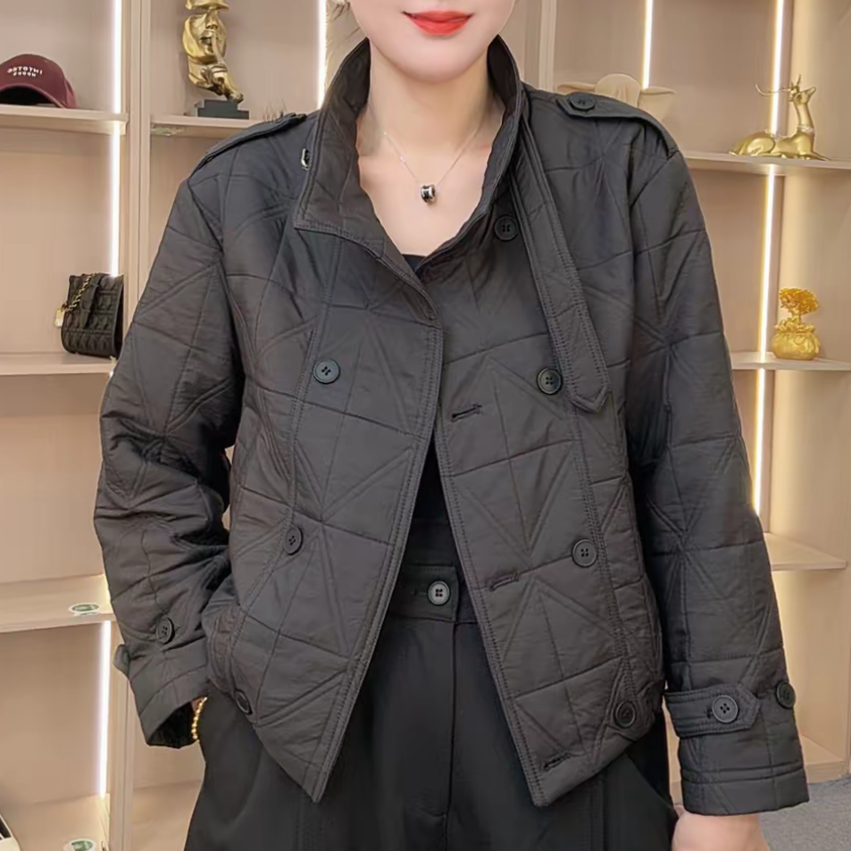 冬季新款立领棉服气质百搭显瘦减龄纯色设计感休闲宽松菱格外套