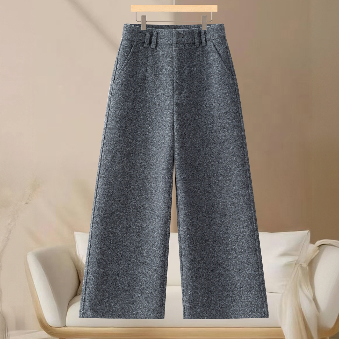 爆款羊毛加厚八分裤女秋2025冬季高腰小个子显瘦阔腿宽松直筒裤子