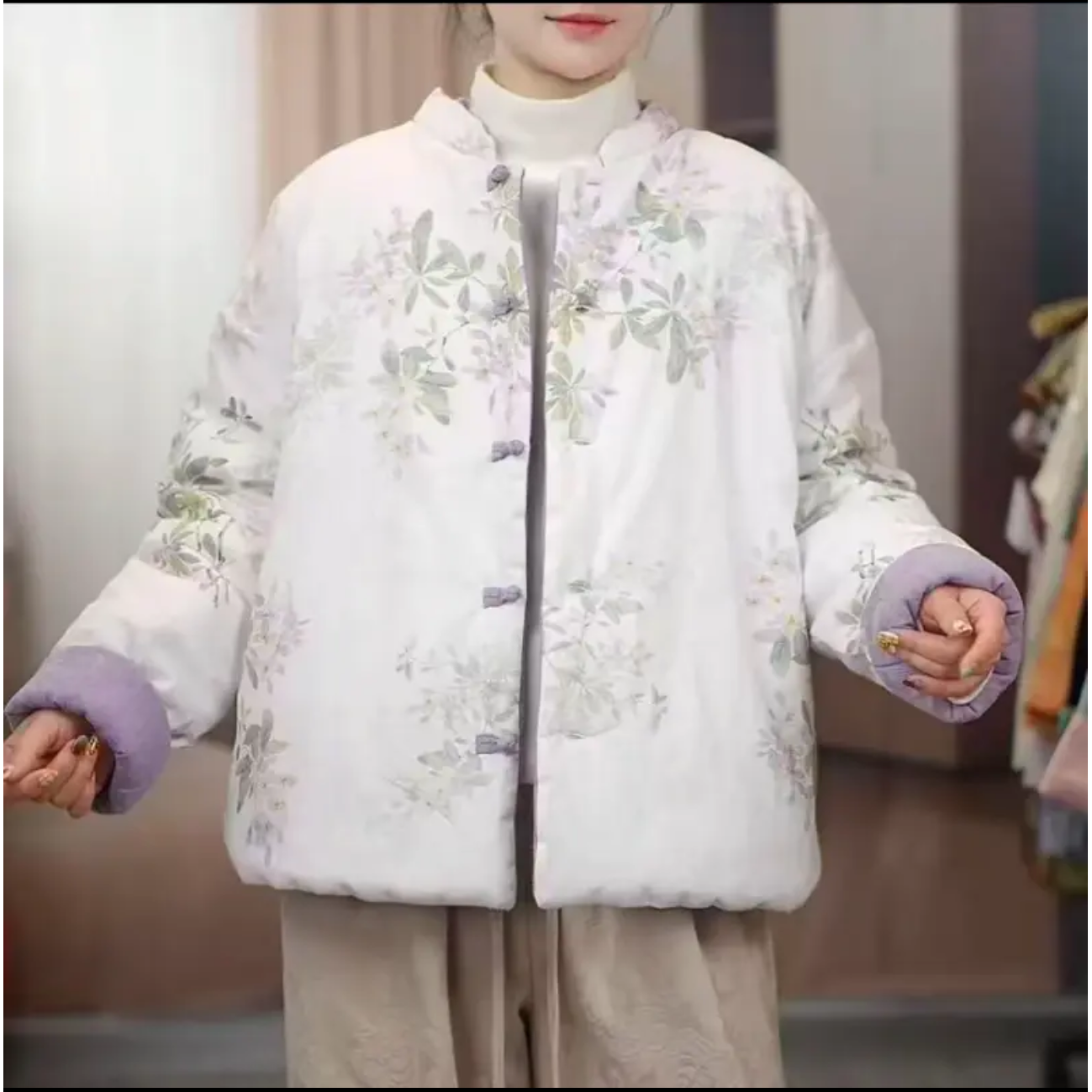 长袖厚款落肩袖厚款立领棉衣棉服两面穿常规新中式国风款