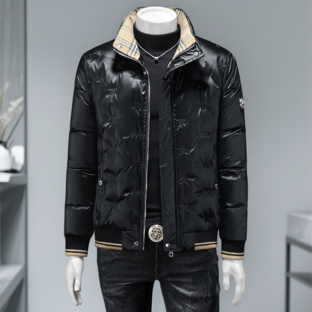 巴赛娜缇暗花男士羽绒服冬季新款休闲立领百搭保暖厚外套男上衣潮