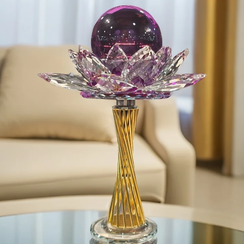 轻奢紫色莲花水晶球摆件k9水晶摆件莲花底座