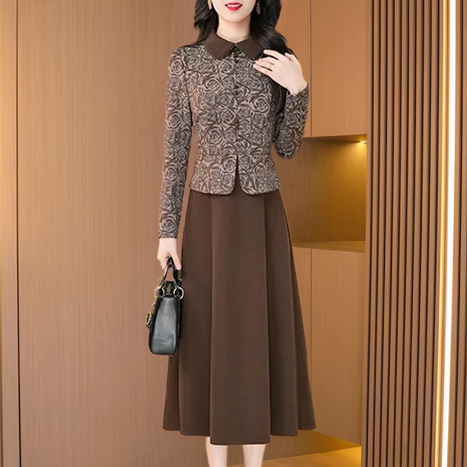 【拉夏】广州十三行爆款连衣裙女士2025早秋新款今年流行假两件裙子