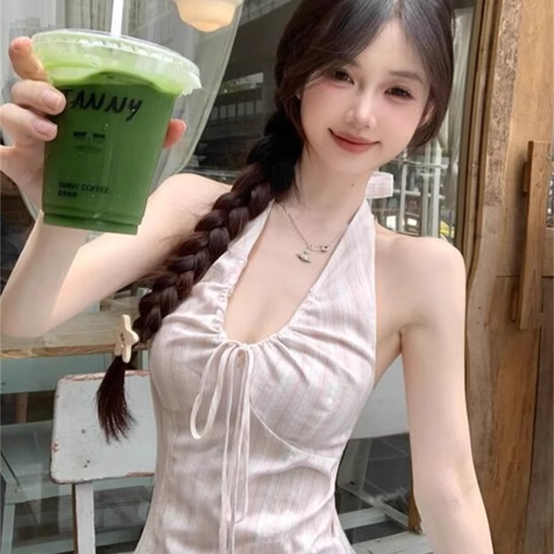 多巴胺粉色系带露背背心女设计感外穿甜辣独特绝美挂脖小吊带上衣