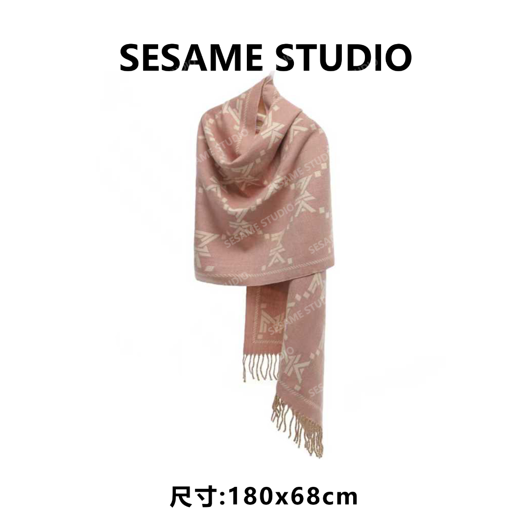 【芝麻集】品牌MANDYKARENY新款围巾FES-W-1616-粉色不起球法式保暖