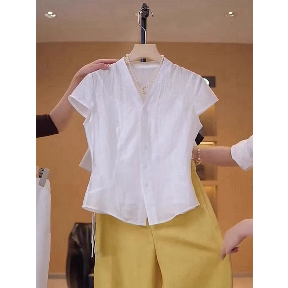 薄款老钱风时髦洋气短袖衬衫女2025夏季新款修身显瘦百搭舒适上衣