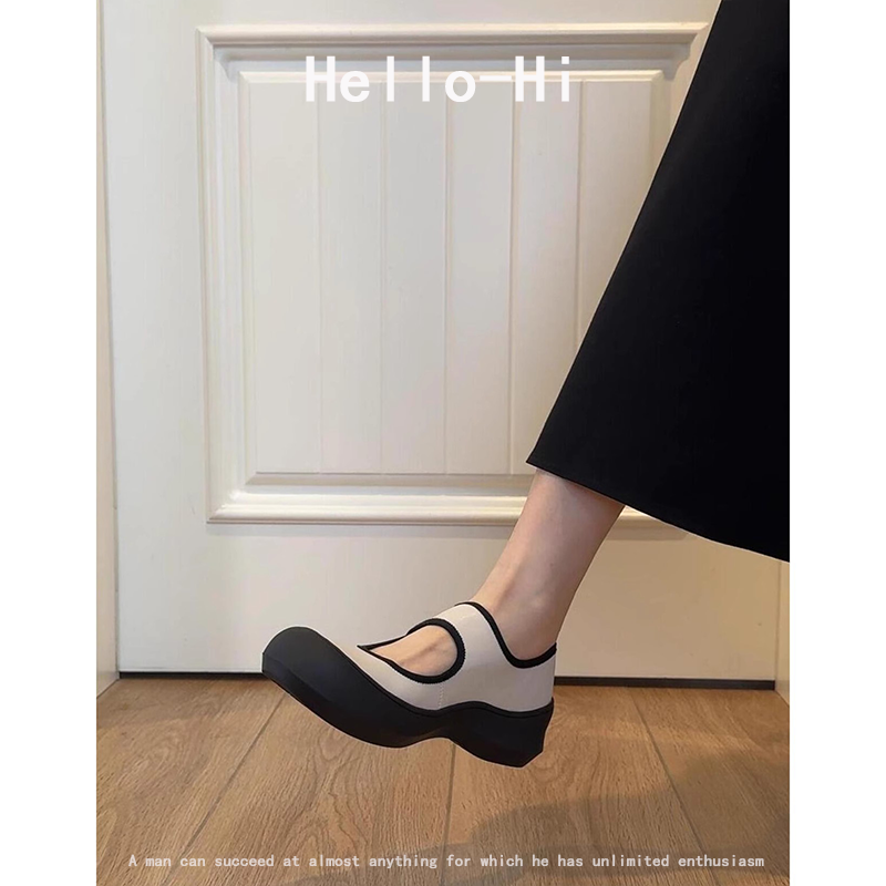 羊皮版~厚底圆头小个子魔术贴浅口单鞋2025新款百搭休闲玛丽珍鞋