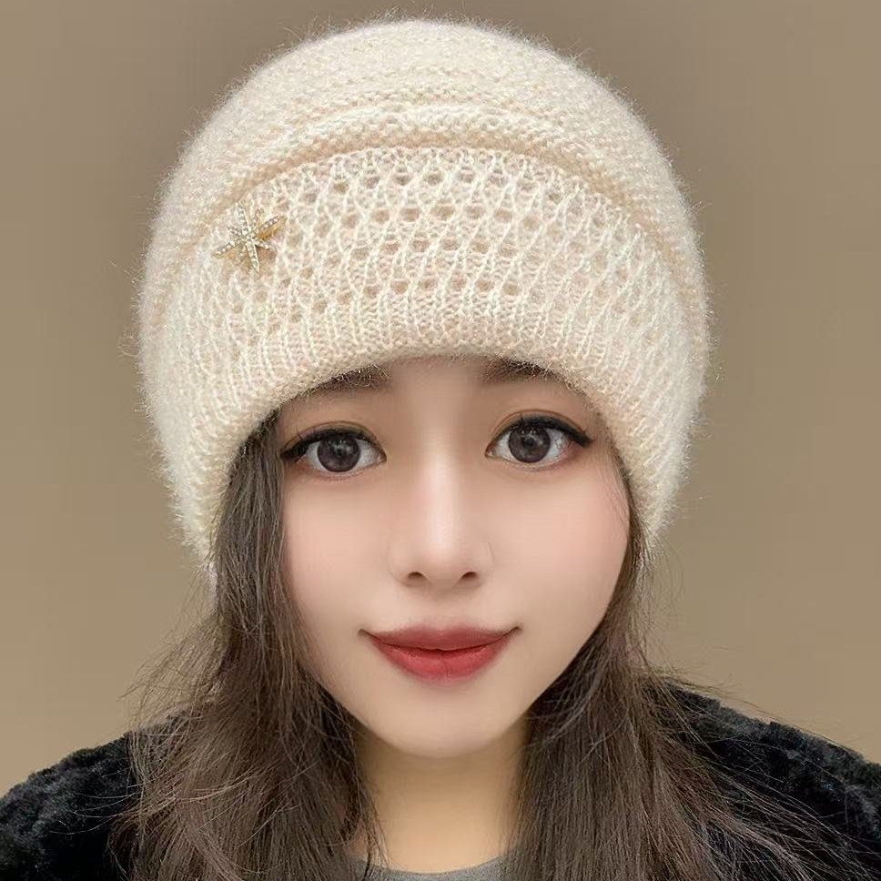双星冬季松鼠绒双层加厚针织百搭堆堆蓓蕾女士帽