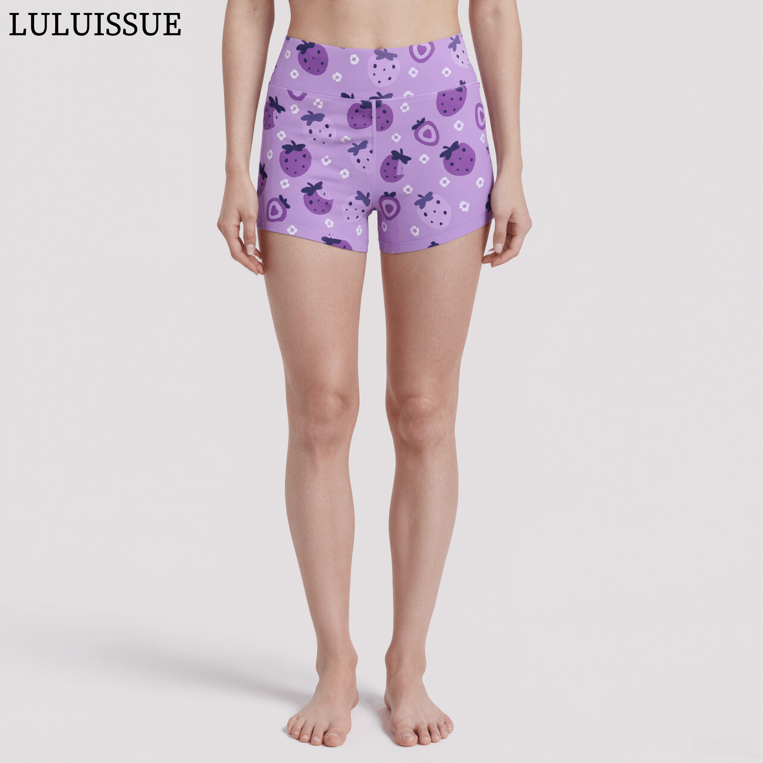 LULUISSUE｜紫草莓训练弹力修身短裤紫色速干健身跑步女子三分裤