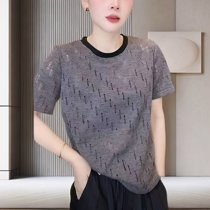 夏款圆领镂空T恤衫时尚设计百搭显瘦S宽松妈妈装减龄中年女装短袖