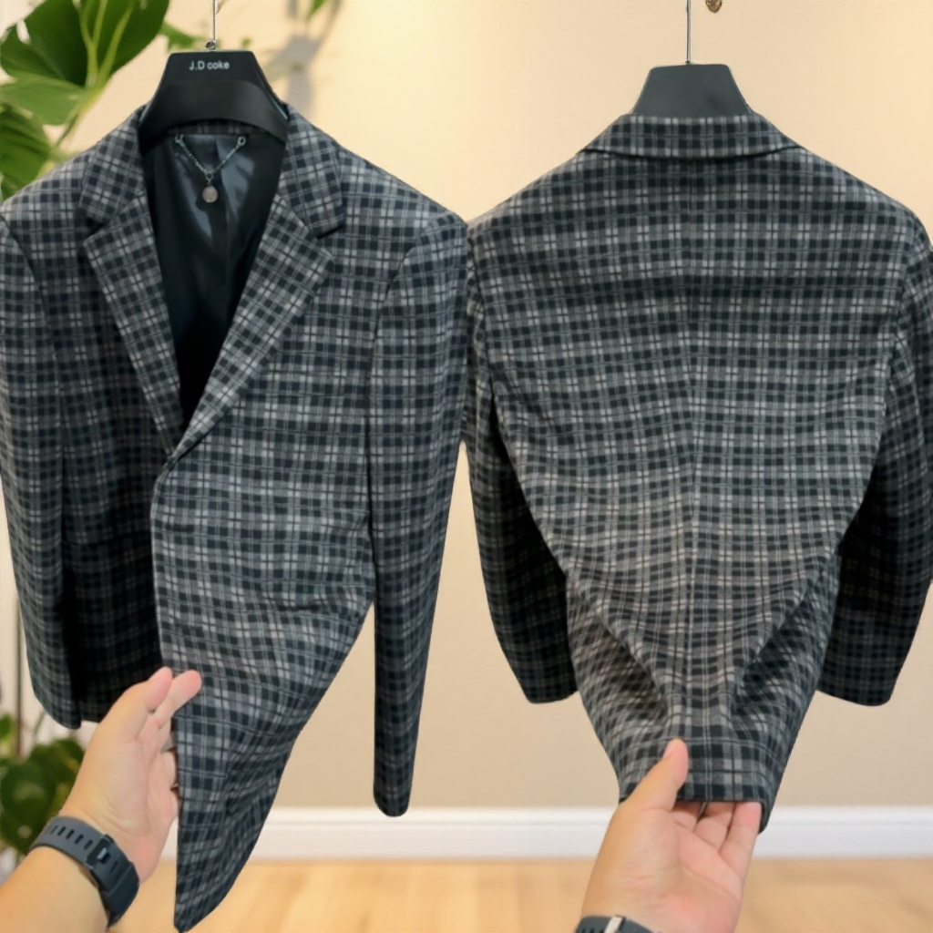 8170/2025秋季新款男士时尚格子修身西服上衣西装