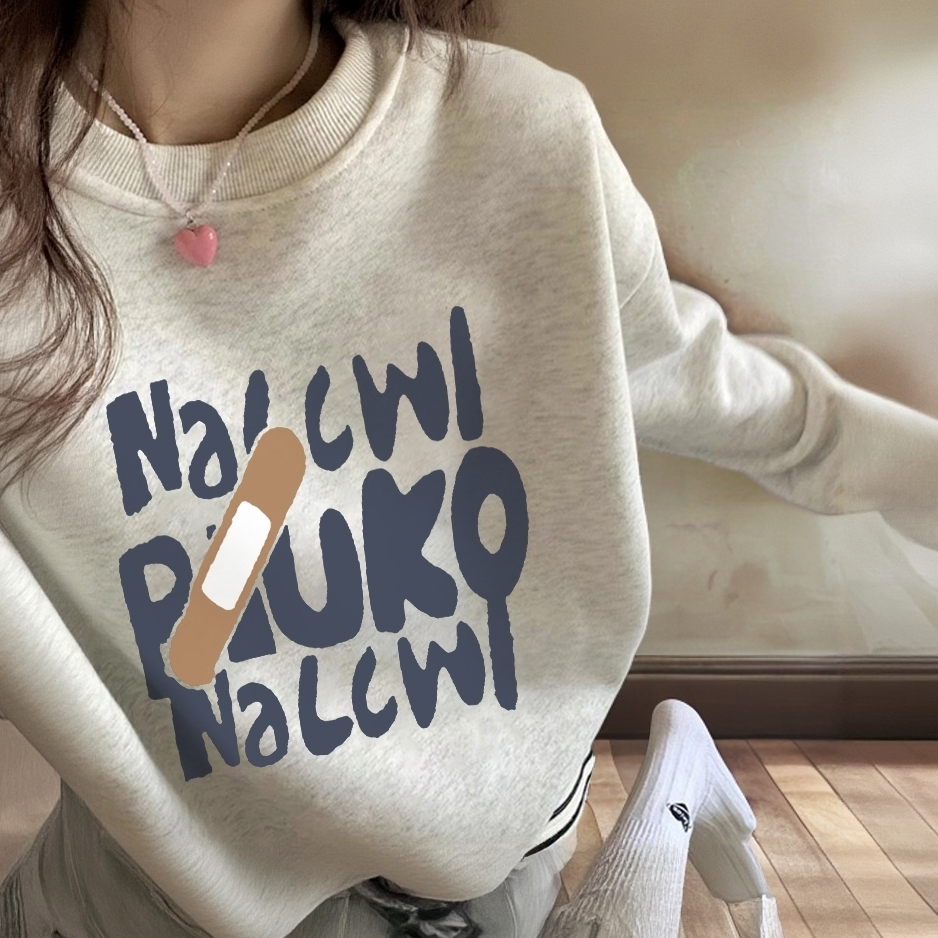 白灰色圆领卫衣女2025新款爆款秋冬季时尚百搭小个子外套加绒上衣