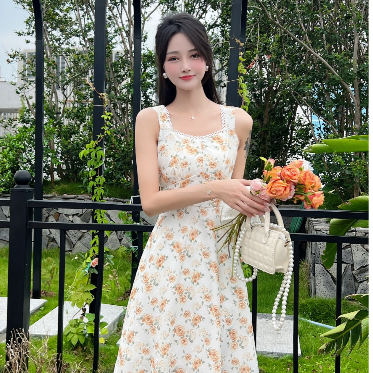 【玫瑰庄园~有口袋】夏季新款修身显瘦甜美减龄时尚洋气胖MM连衣裙