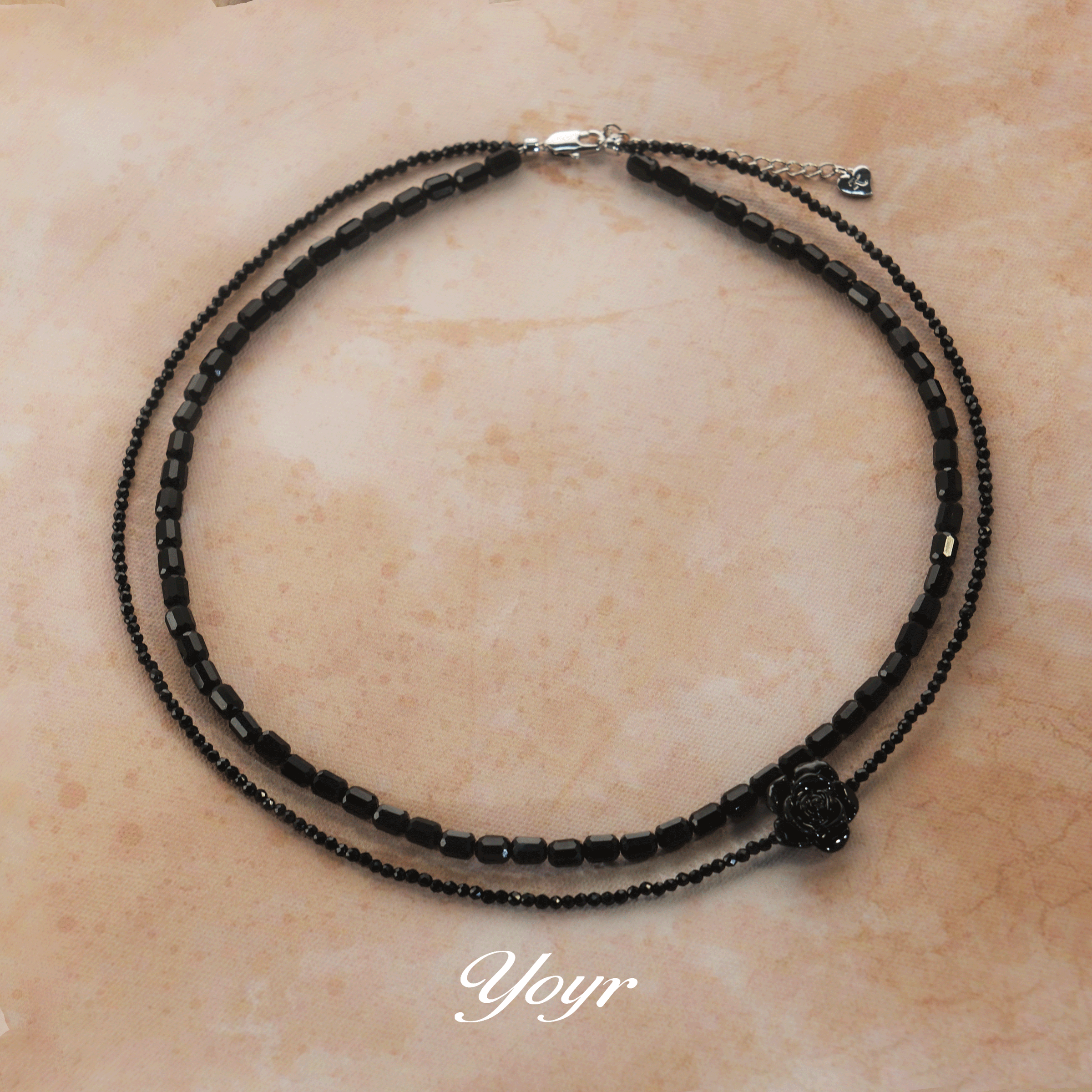 YOYR 铜项链 黑美人山茶花项链黑色小众轻奢双层锁骨链叠戴项链