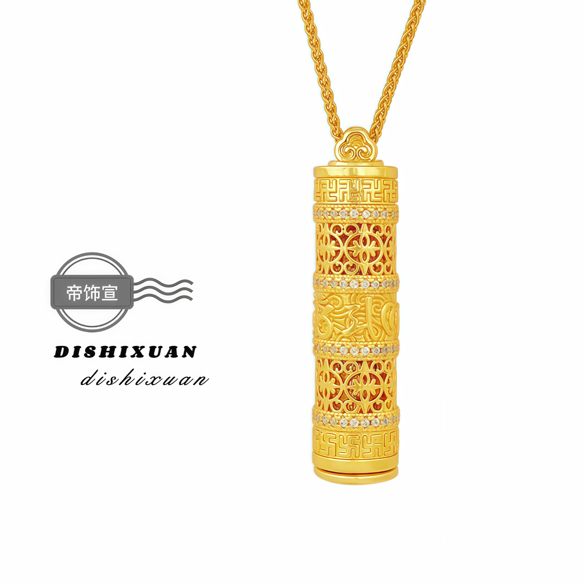 铜合金项链 复古典雅随身佛项链气质精致镂空国风吊坠毛衣链