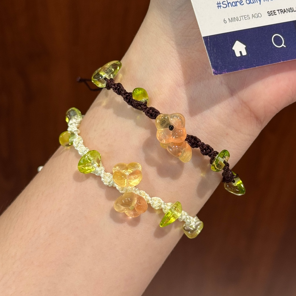 非金属树脂手链 桂花四叶草手链送女友闺蜜编织手绳情侣款手饰