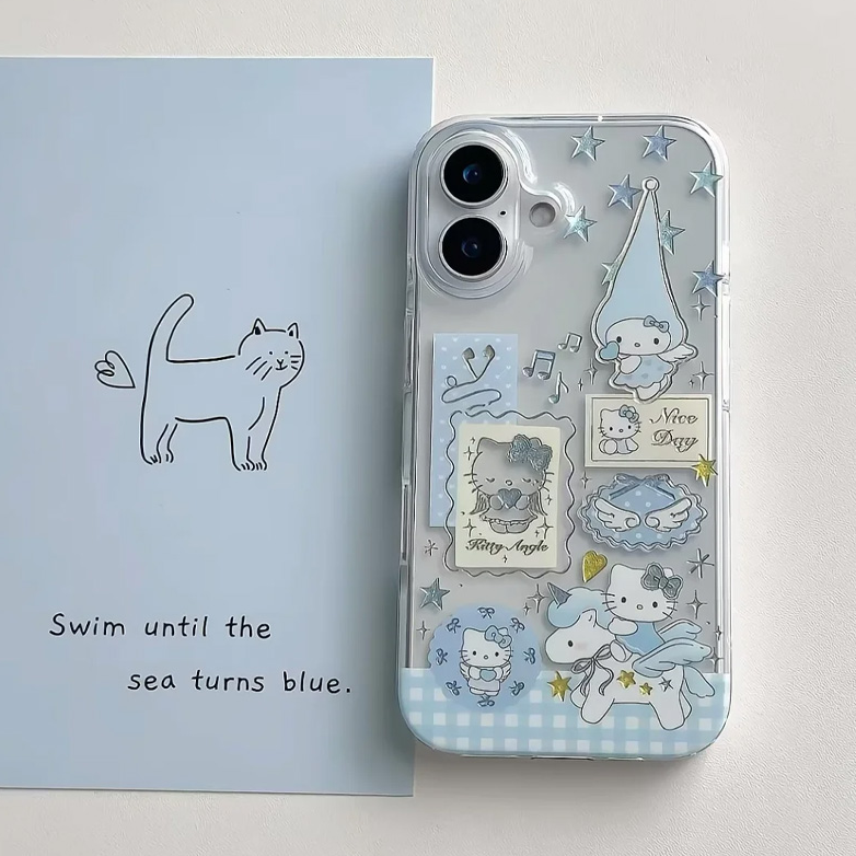 夕与空蓝色尖帽天使kitty适用苹果16/17手机壳华为vivo小米15oppo