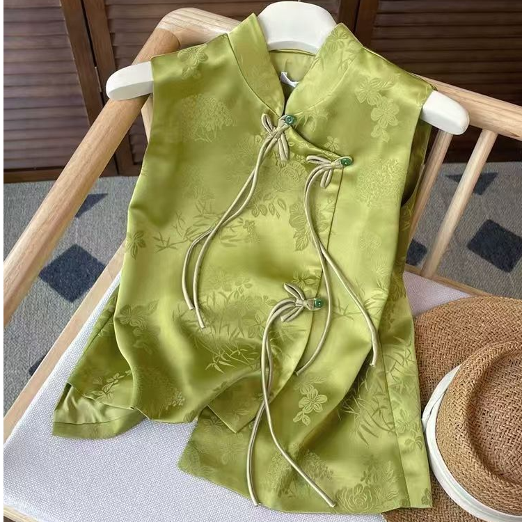 新中式国风盘扣提花马甲女款2025新款夏季薄款坎肩无袖衬衫女上衣