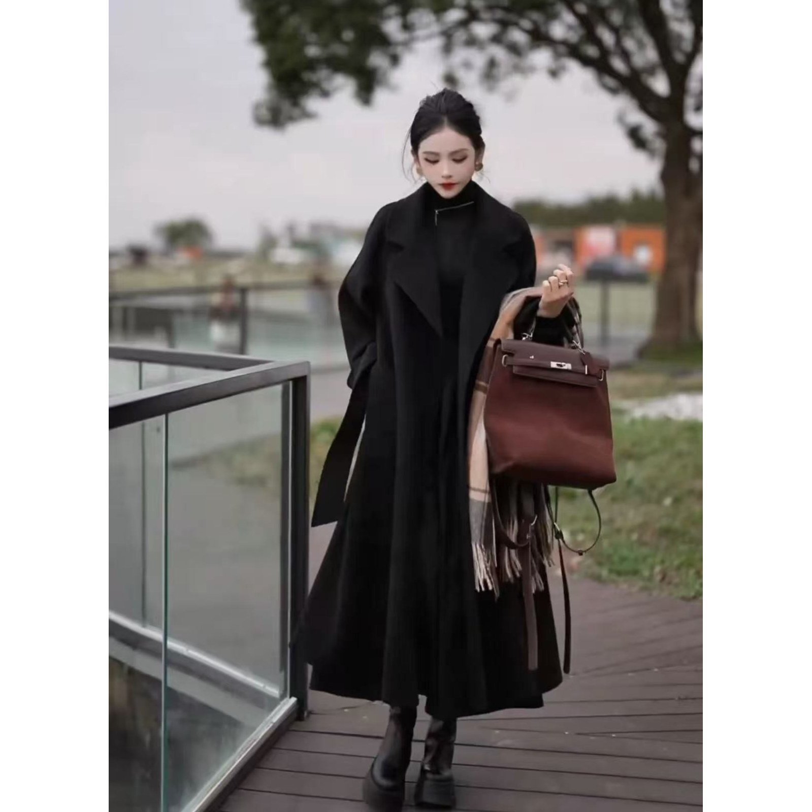 双面羊绒大衣双面毛呢外套宽松系带浴袍长款秋冬羊毛厚9859.