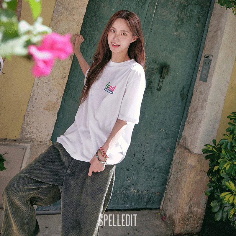 SPELLEDIT2025秋季新品美食铺T恤美式复古潮流印花宽松短袖上衣女