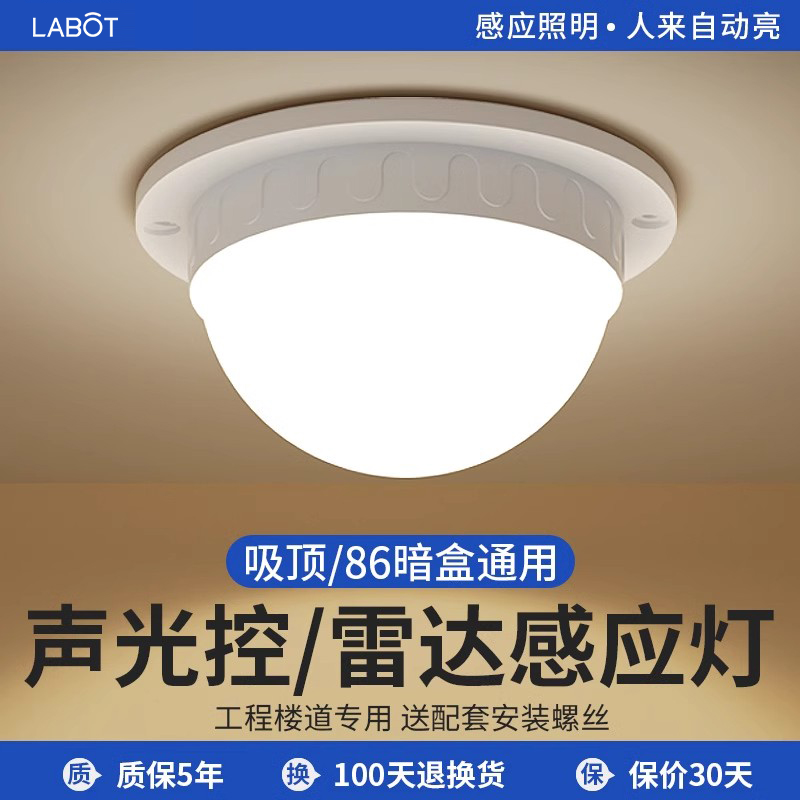 LED声控灯过道雷达灯头走廊楼道物业人体感应智能一体灯泡吸顶灯