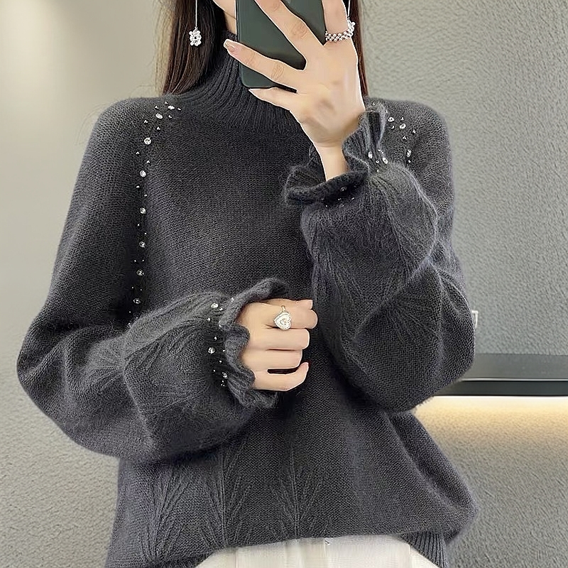 半高领纯100羊毛衫女秋冬新款加厚保暖毛衣内搭宽松羊毛打底衫女