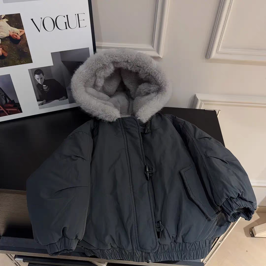 儿童加厚连帽加毛棉服2025冬季新款男女童韩版时尚休闲外套棉衣潮