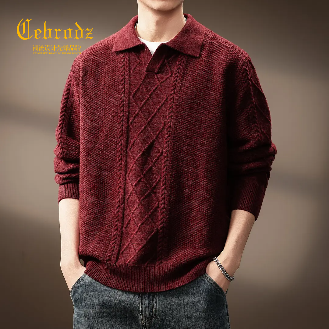 法国Cebrodz高端老钱风轻熟海鸥领针织衫男士毛衣秋冬美式上衣