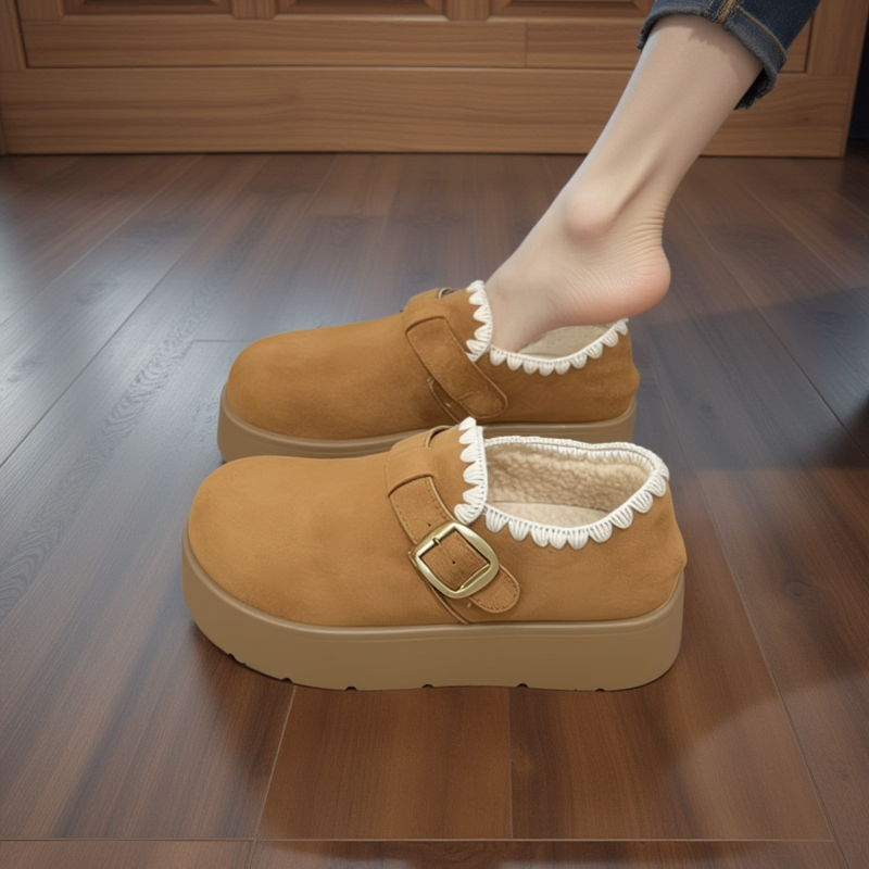 厚底全包勃肯鞋女2025新款冬季爆款一脚蹬棉鞋超火增高加绒乐福鞋