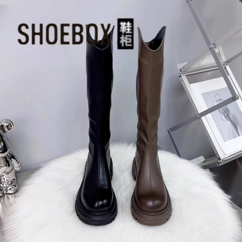 SHOEBOX鞋柜时尚长筒靴女2025新款厚底瘦瘦高筒靴明星同款鞋女款