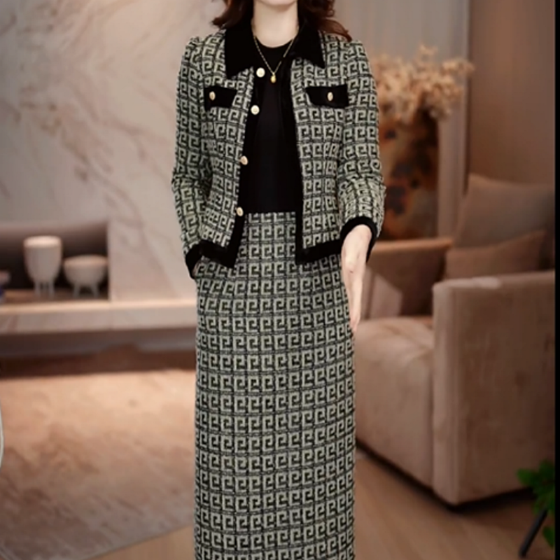 B381【外套+连衣裙】2025秋冬新款轻职风优雅洋气修身显瘦套装裙