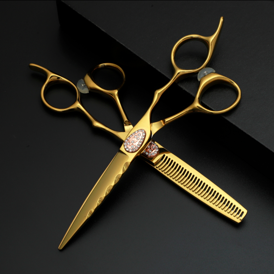 6寸发型师专用剪刀金色调色美发牙剪理发店剪碎发打薄剪子男士