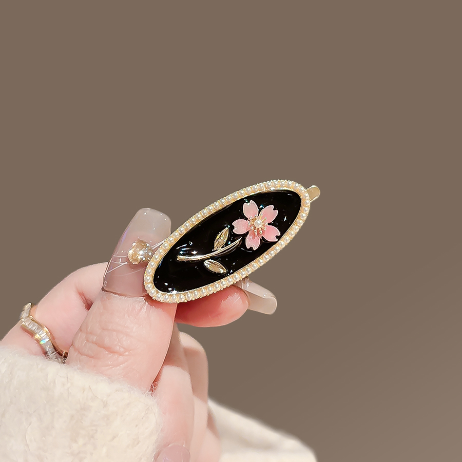 珍珠樱花发夹女小众鸭嘴夹前额刘海夹2025新款侧边夹子时尚发卡