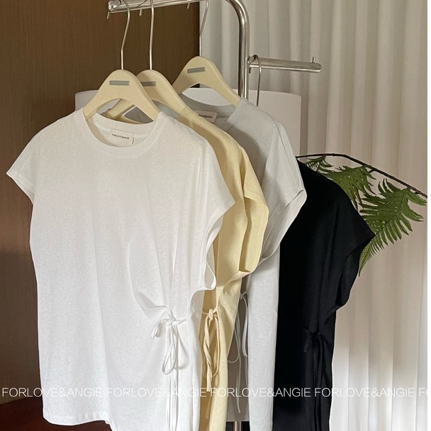 凉感因子雪花棉绑带设计感短袖t恤洋气衣服女夏季宽松休闲上衣潮